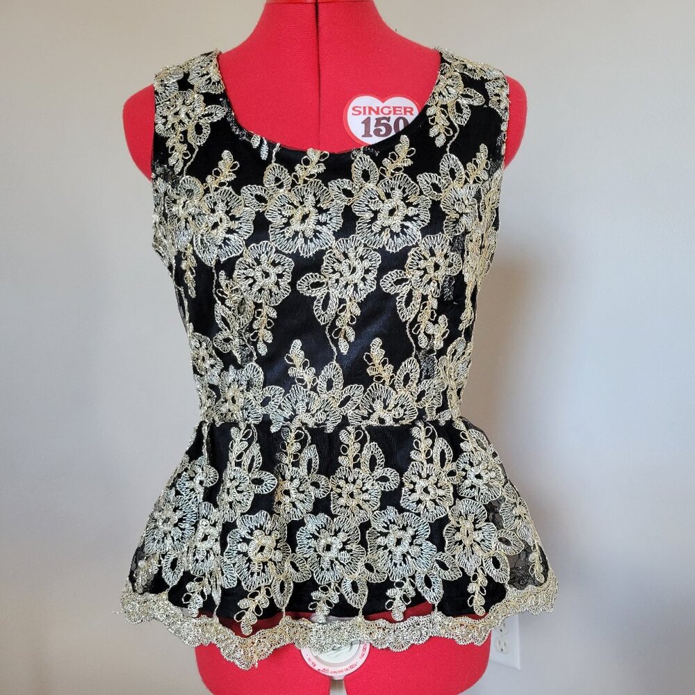 S / Peplum Blouse / Gold, Black